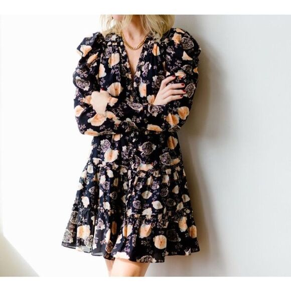 Ulla Johnson Windsor Noir Floral Button Puff Sleeve Cotton Dress Women’s 10 - Picture 1 of 6